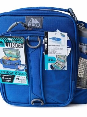 Expandable Blue Lunch Cooler Bag with Bottle Pocket